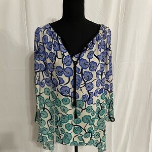 Vanessa Virginia Anthropologie Size 8 Branching Blooms V Neck Blouse Top Shirt